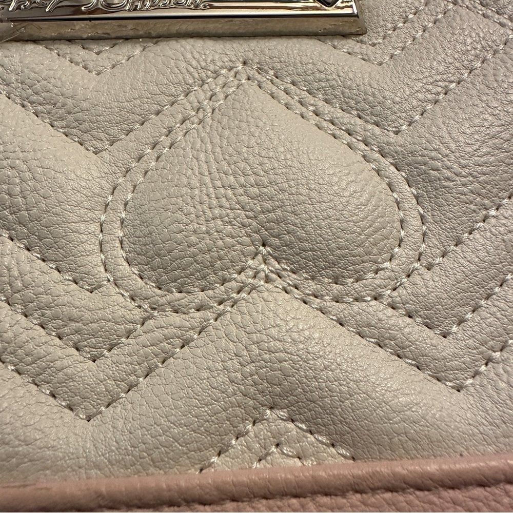Betsey Johnson Pink and White Heart Quilted Wallet Wristlet Clutch - Picture 5 of 13